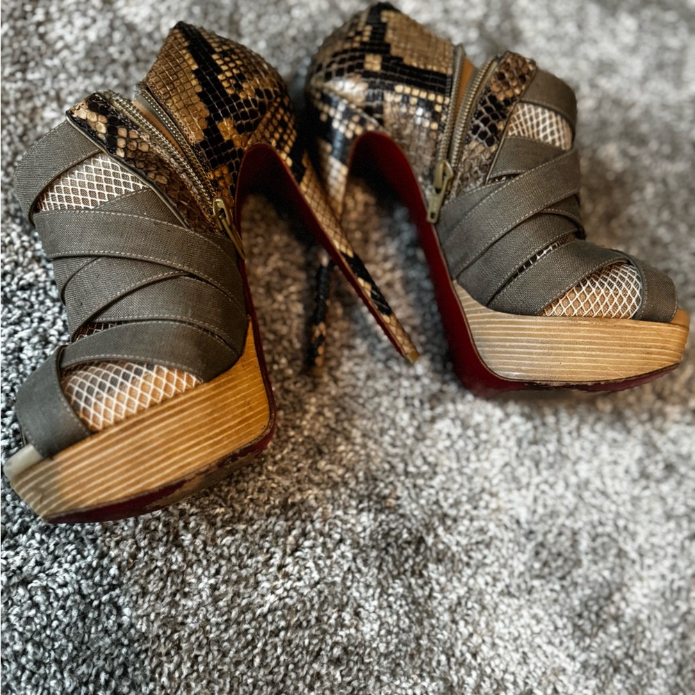 Christian Louboutin Olive and Snakeskin Heels